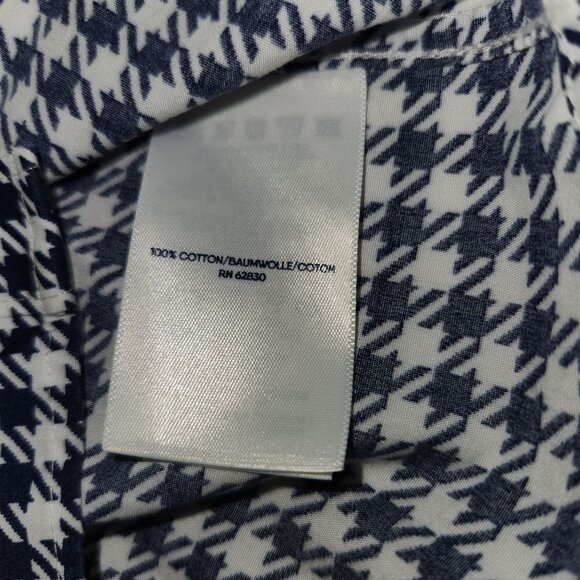 Lands End Womens Houndstooth Button-Up Shirt 12P Long Sleeve 100% Cotton Navy/Wh - Picture 4 of 6